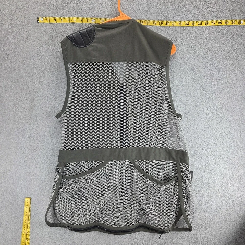 Vintage L.L. Bean Vest Mens Large Green Outdoor Hunting Real Leather Trim Mesh